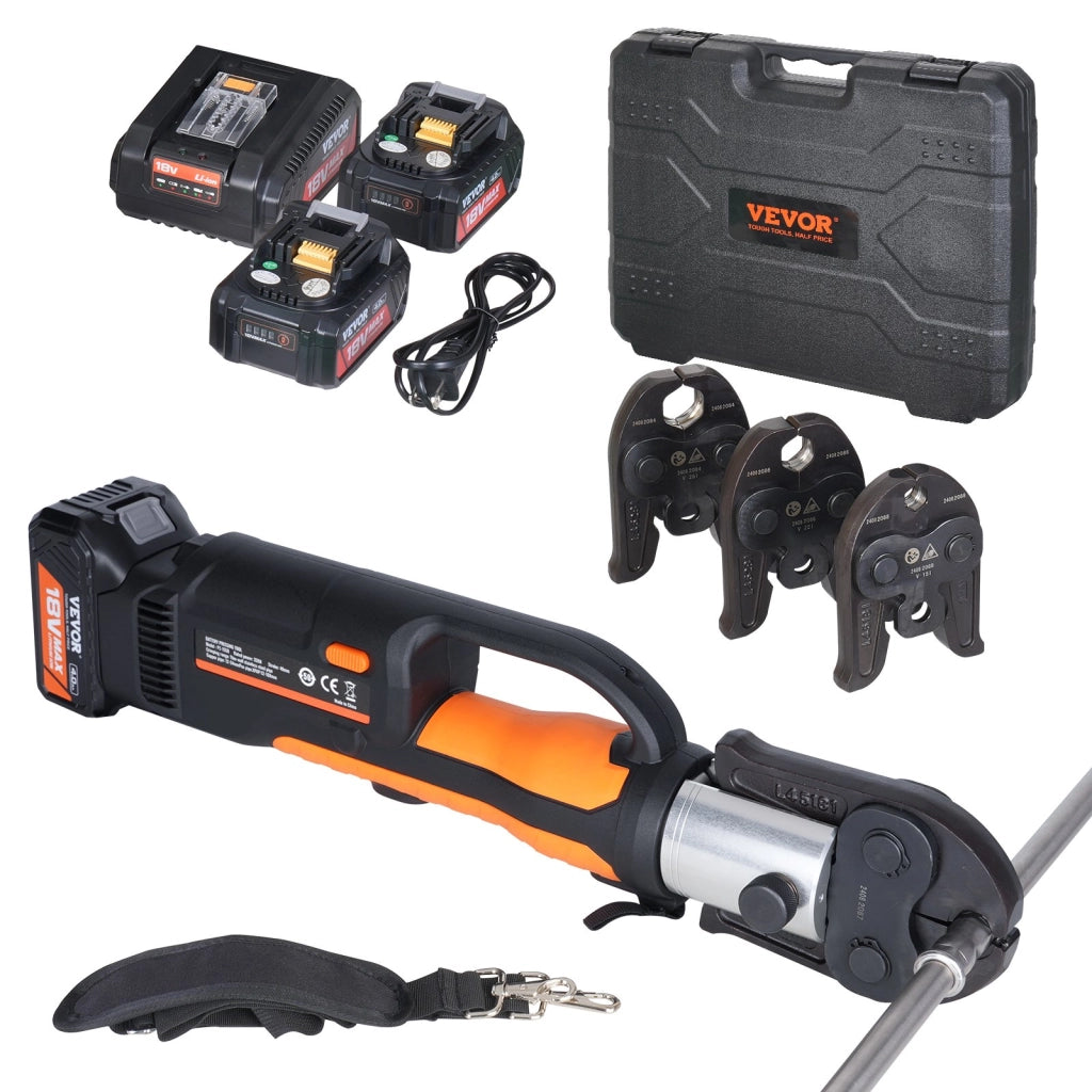 Pressatrice per tubi a batteria PZ-1550 con ganasce V15 V22 V28, 2 batterie 18V 4,0Ah, 32KN, per idraulica e bricolage