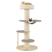 Albero per gatti da 120cm con tiragraffi in sisal rinforzato tappetino in sisal, Torre per gatti in legno multi-livello Grigio-Alberi Tiragraffi