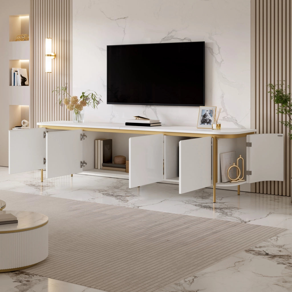 Mobile TV 180 cm con sei ante, MDF, bianco