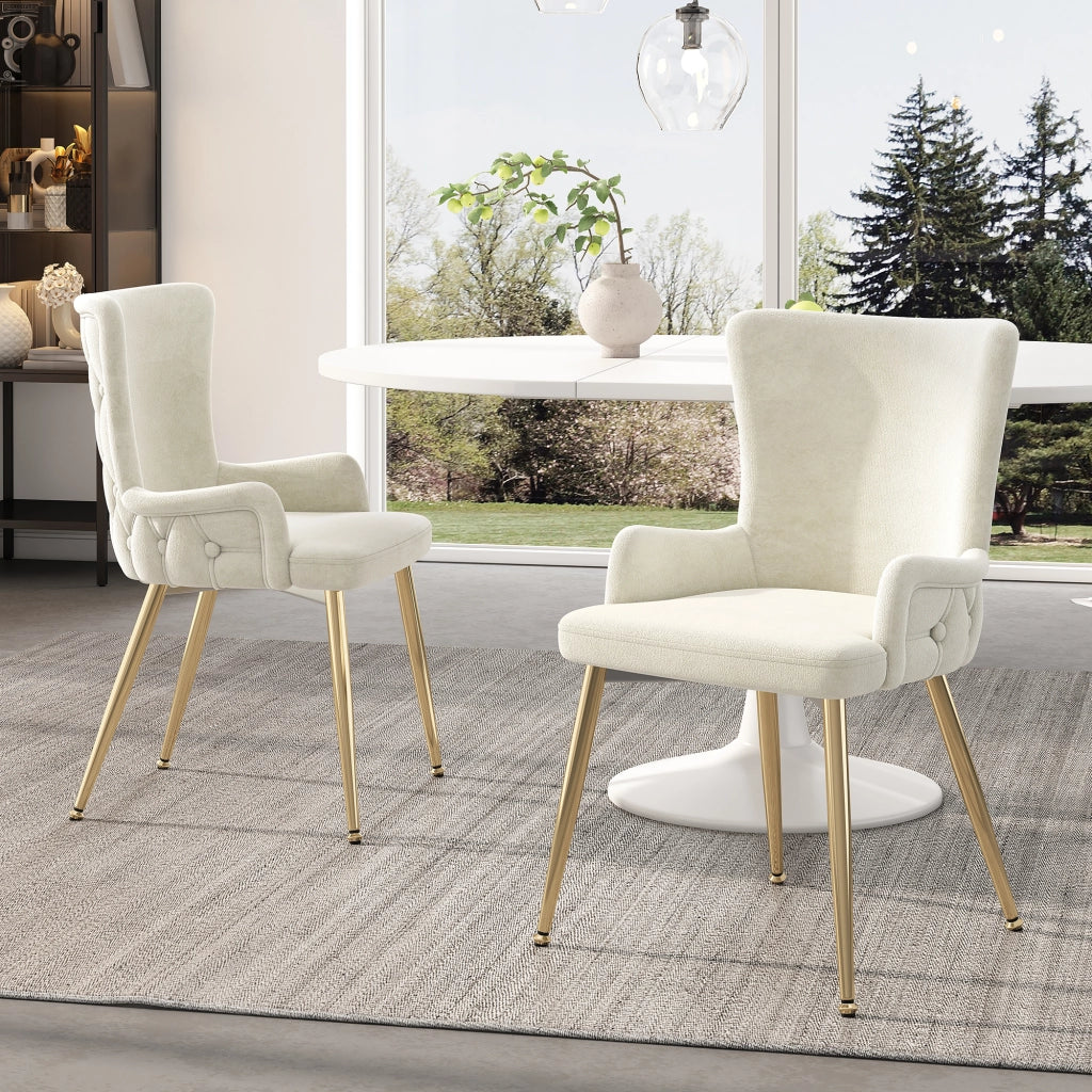 SEDIA in velluto beige e oro, 62,23x58,42x55,88 cm, Set da 2 pezzi