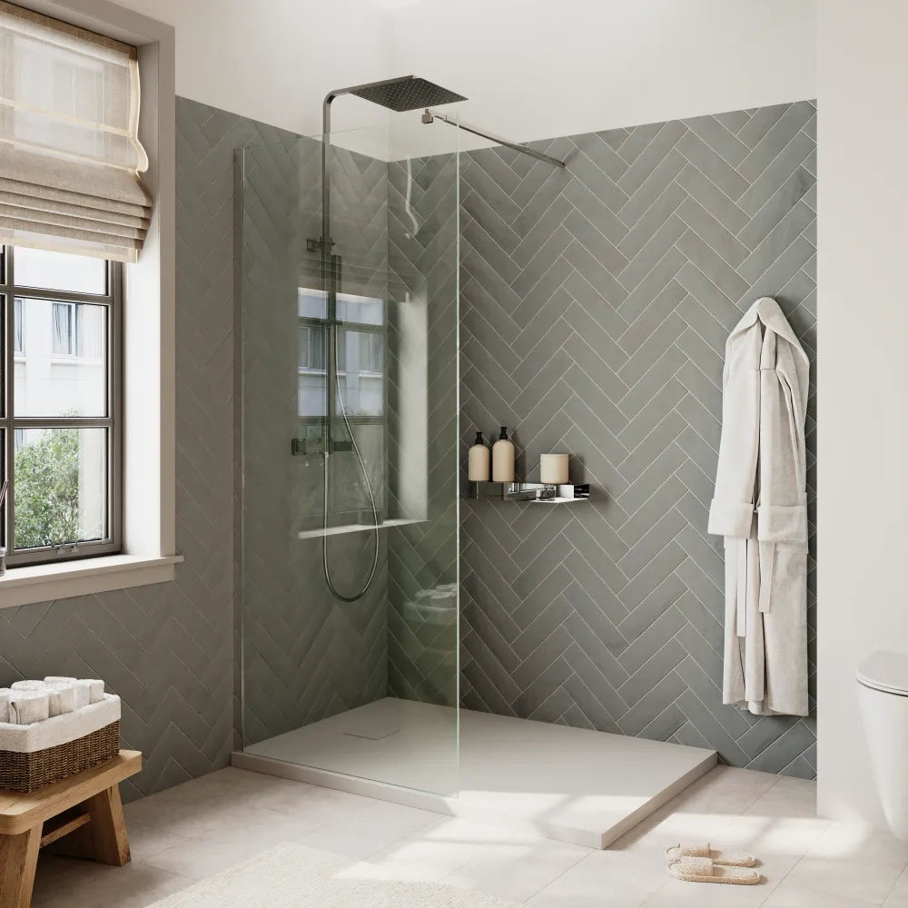 Doccia walk-in 90 cm vetro 8mm anticalcare trasparente h200 profili cromo | Keros