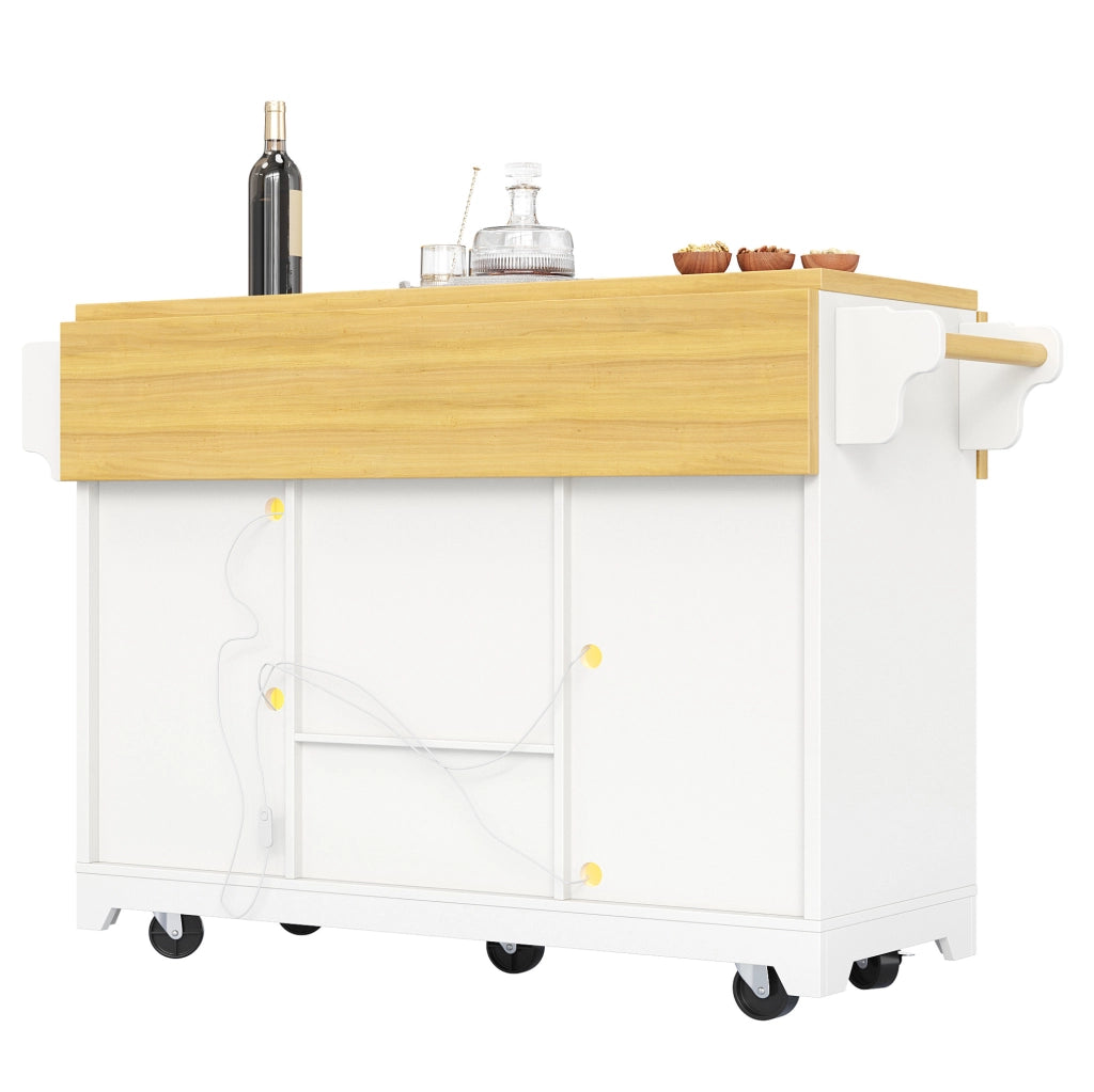 Carrello da cucina con illuminazione LED RGB, ripiani regolabili, piano a ribalta su entrambi i lati e portabottiglie mobile, altezza ergonomica 95 cm, bianco
