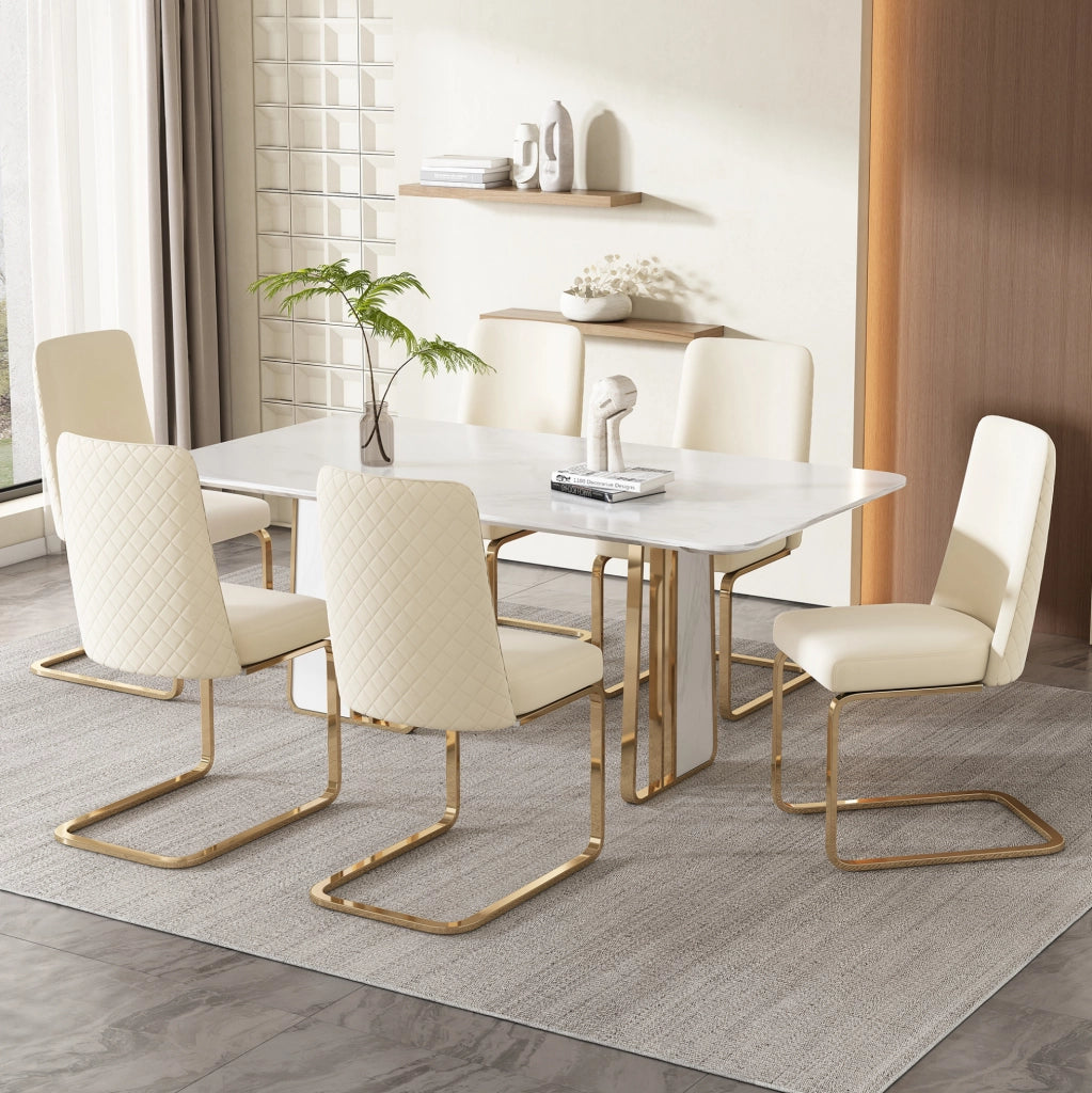 SEDIA da pranzo in velluto, Set da 4 pezzi, beige, con gambe in metallo