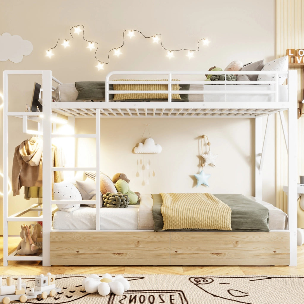 Letto a Castello con LED e Cassetti ¨C MINIMAL ¨C Bianco, 140x200