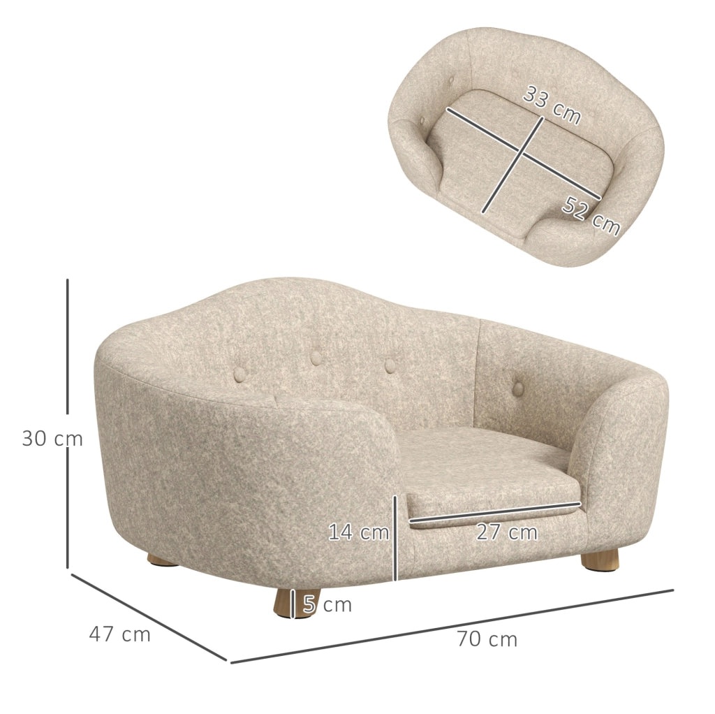 Divano per cani 70x47x30 cm in tessuto e legno color crema con cuscino -