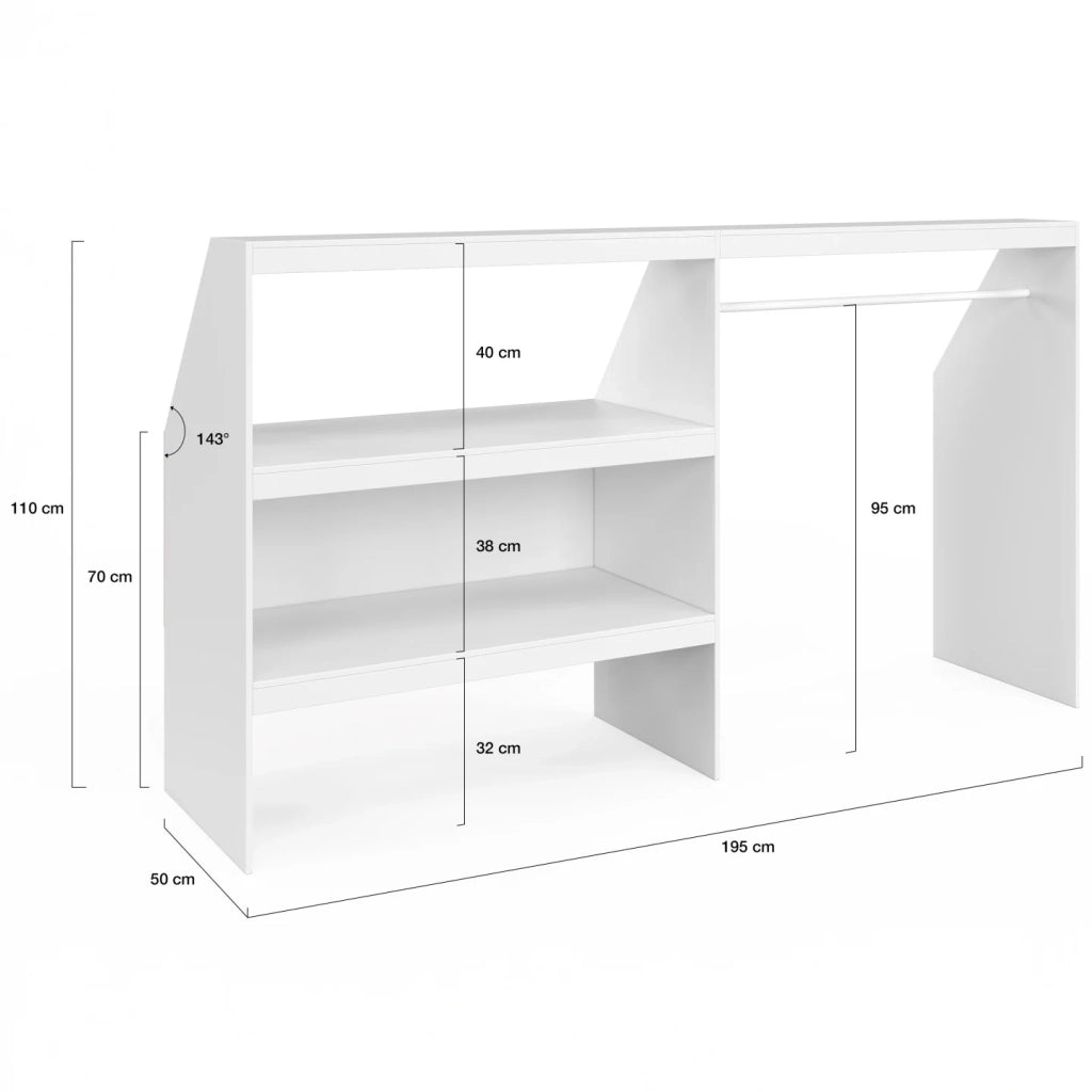 IDMarket - Set spogliatoio sottopiano con scaffale a 2 livelli e armadio estraibile TOMI 195 x 50 x 70/110 cm bianco