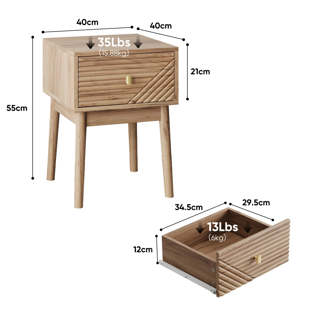 Comodino 40x40x55 cm con 2 cassetti in MDF e pannello truciolare rovere