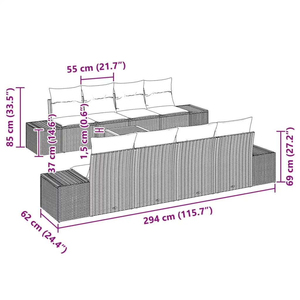 Set Divano da Giardino 9 pz Nero polyrattan 3347935