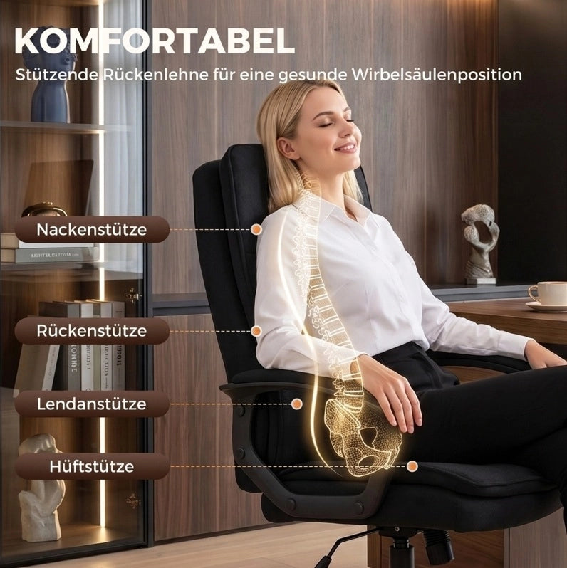 Sedia da ufficio ergonomica nera con doppio strato imbottito, altezza regolabile e braccioli