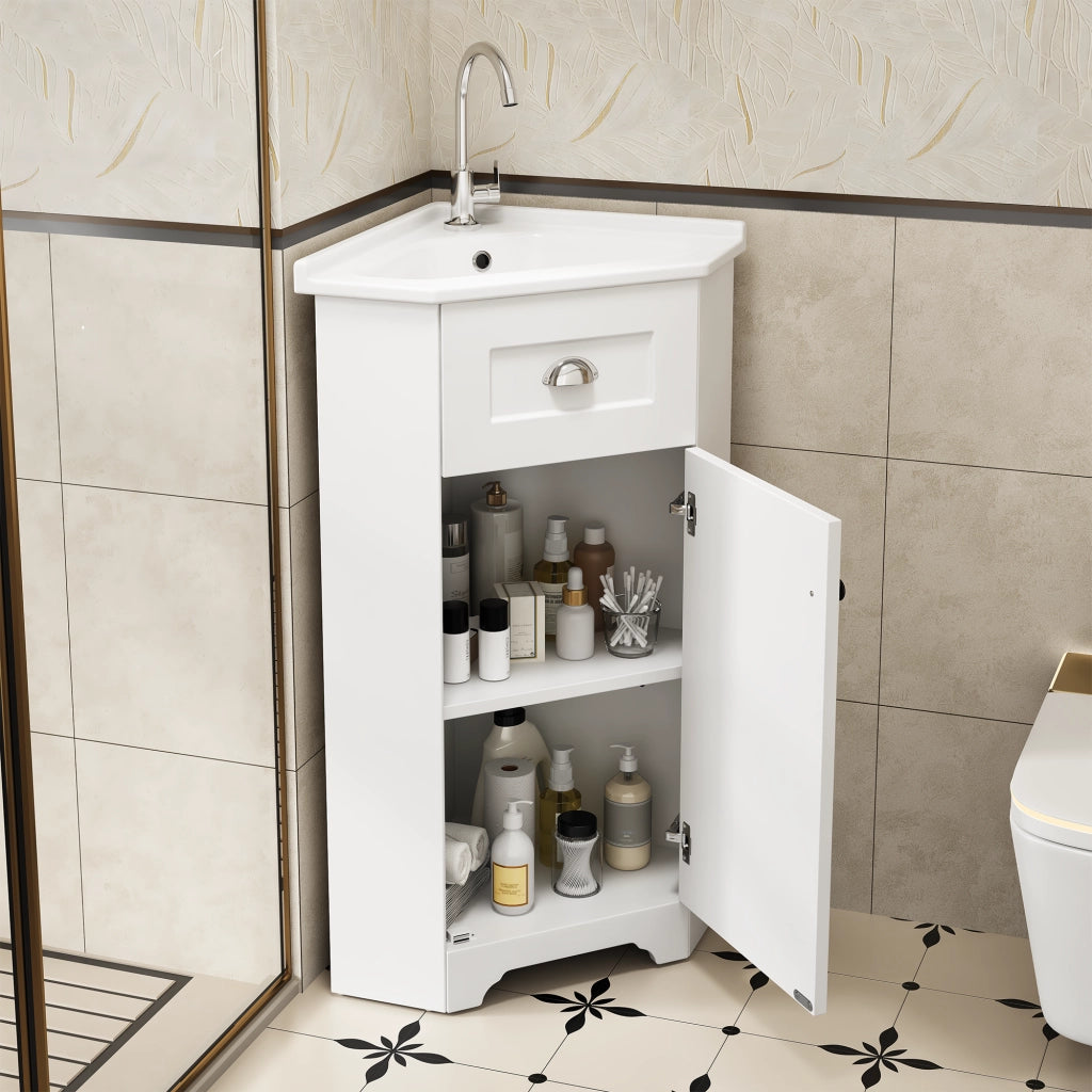Set mobile bagno sospeso bianco con lavabo integrato, cassetto e specchio LED ovale