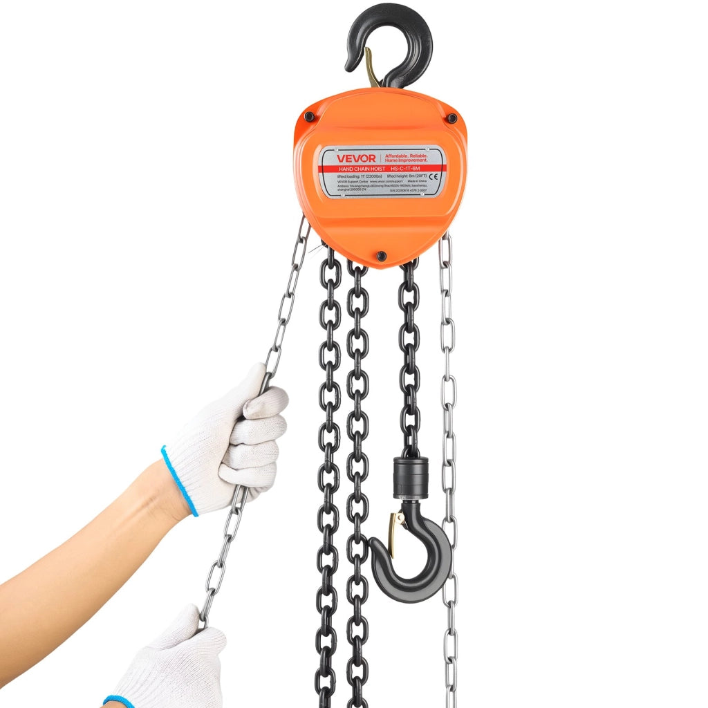 Paranco a Catena Manuale HS-C-1T-6M 1 T Sollevamento 6 m Catena G80 in Acciaio Legato per Officina e Magazzino Arancione