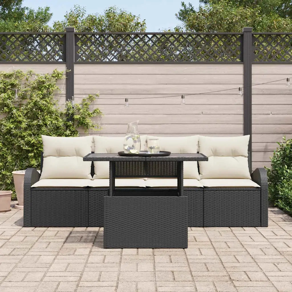 Set Divano da Giardino con cuscino 5 pcs Nero Poly Rattan 3348543