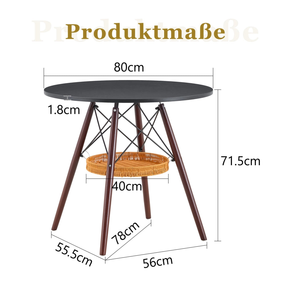 Tavolo da pranzo rotondo Ø80 cm nero e noce con cestino