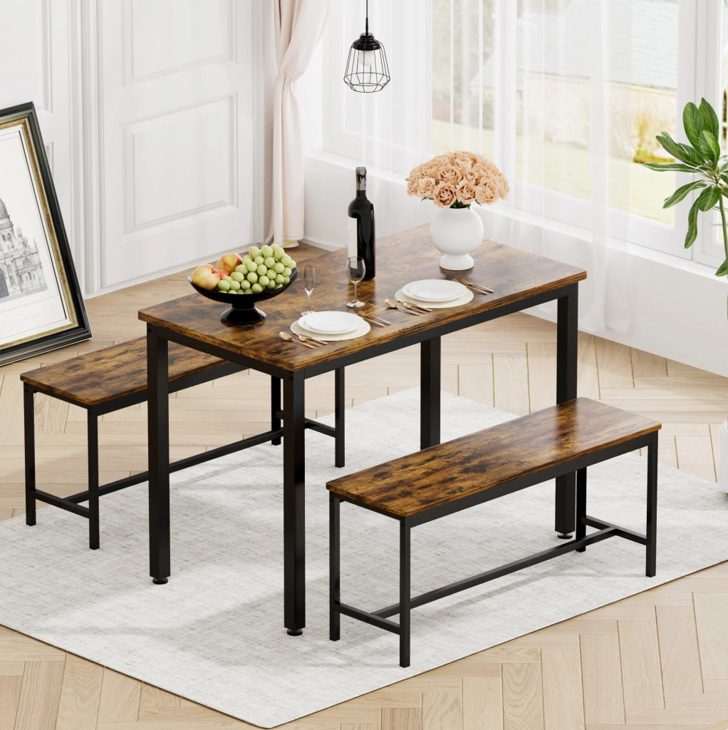 TAVOLO Set da pranzo 110 x 60 x 75 cm Rustico Marrone e Nero per 4 persone