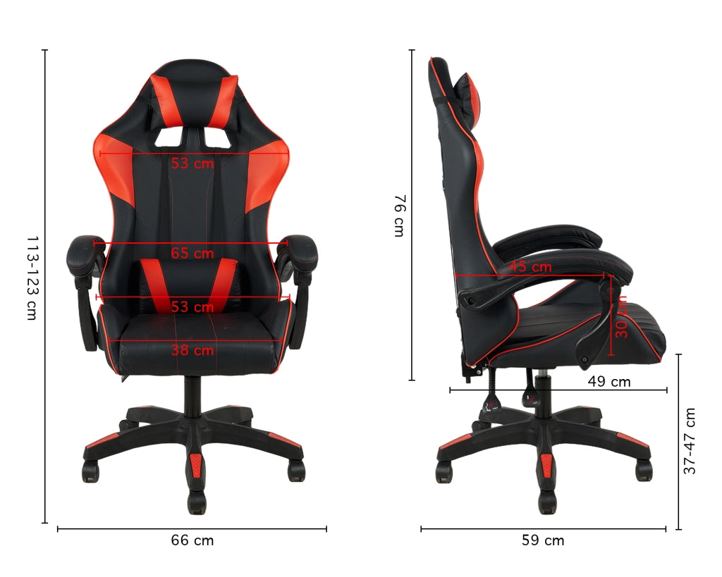 Sedia Gaming Professionale SimilPelle Reclinabile Con Braccioli Poltrona Ufficio Regolabile in Altezza Pistone Gas,Cuscino Poggiatesta E Lombare Gamer - Rosso