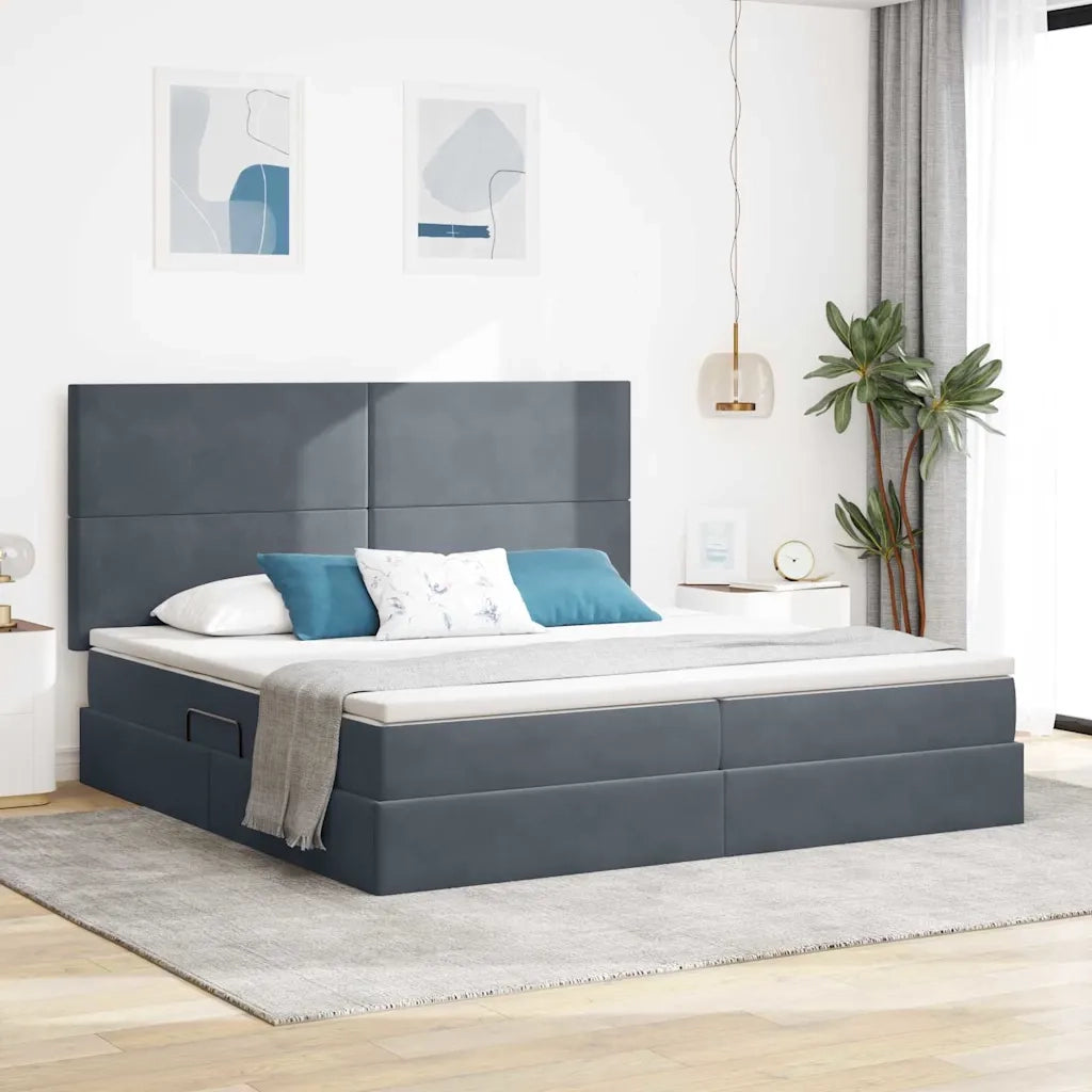 Letto con contenitore e LED Grigio scuro 200 x 200 cm Velluto