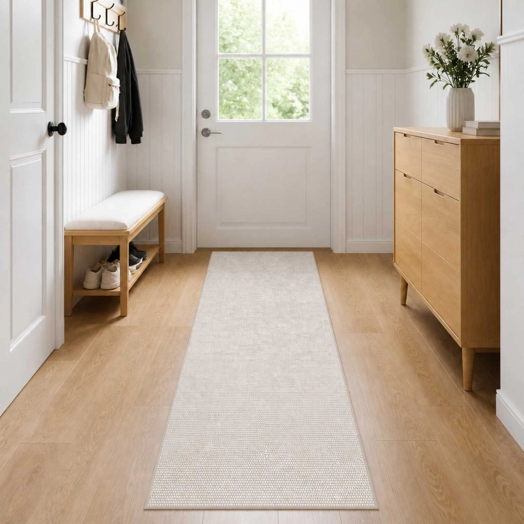 Tappeto Crema 100 x 250 cm 100% Poliestere 3 mm Lavabile 42041622