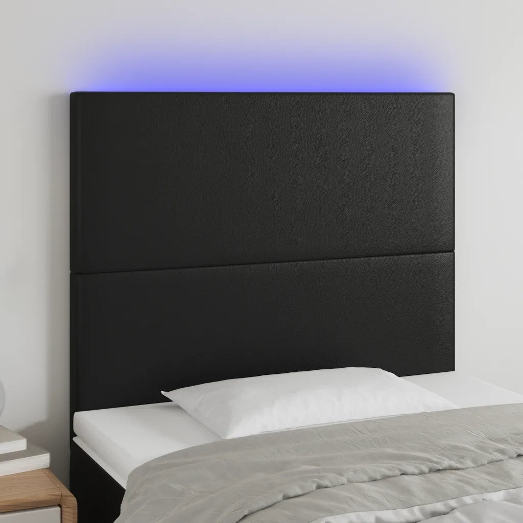 Testiera | Testata a LED Nera 100x5x118/128 cm in Similpelle