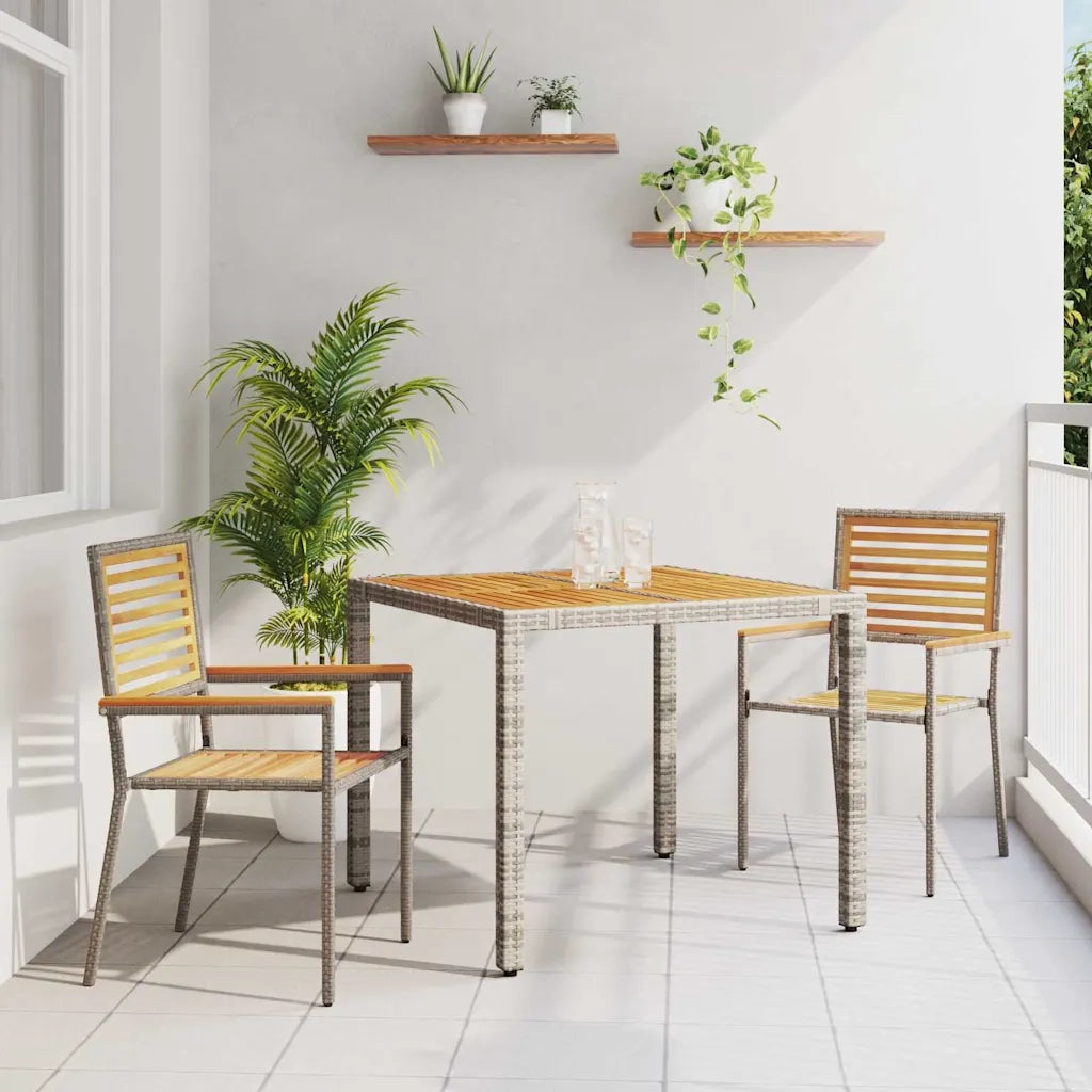 Set da Pranzo per Giardino 3 pcs Grigio e Marrone polyrattan