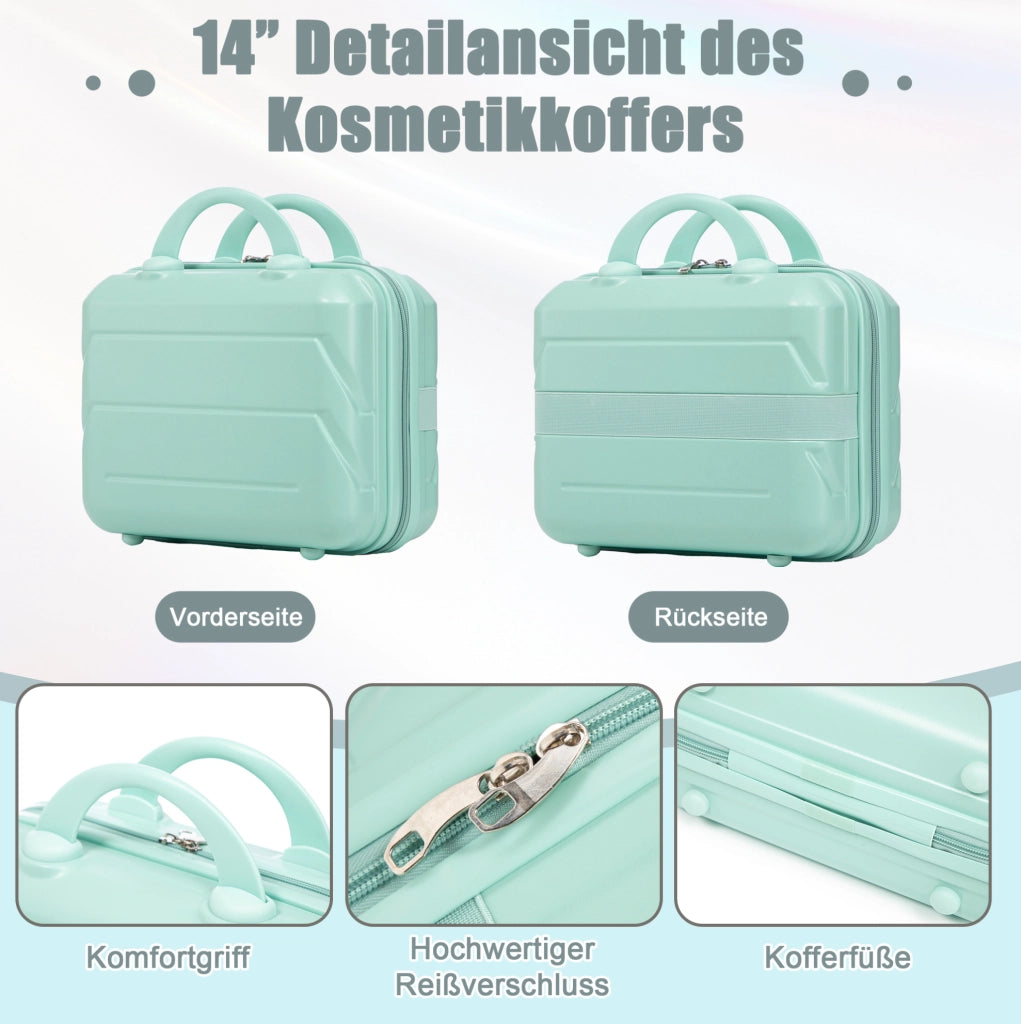 Set da viaggio 2 pezzi con valigia rigida ABS 55x35,5x20,5 cm e beauty case 14" verde menta