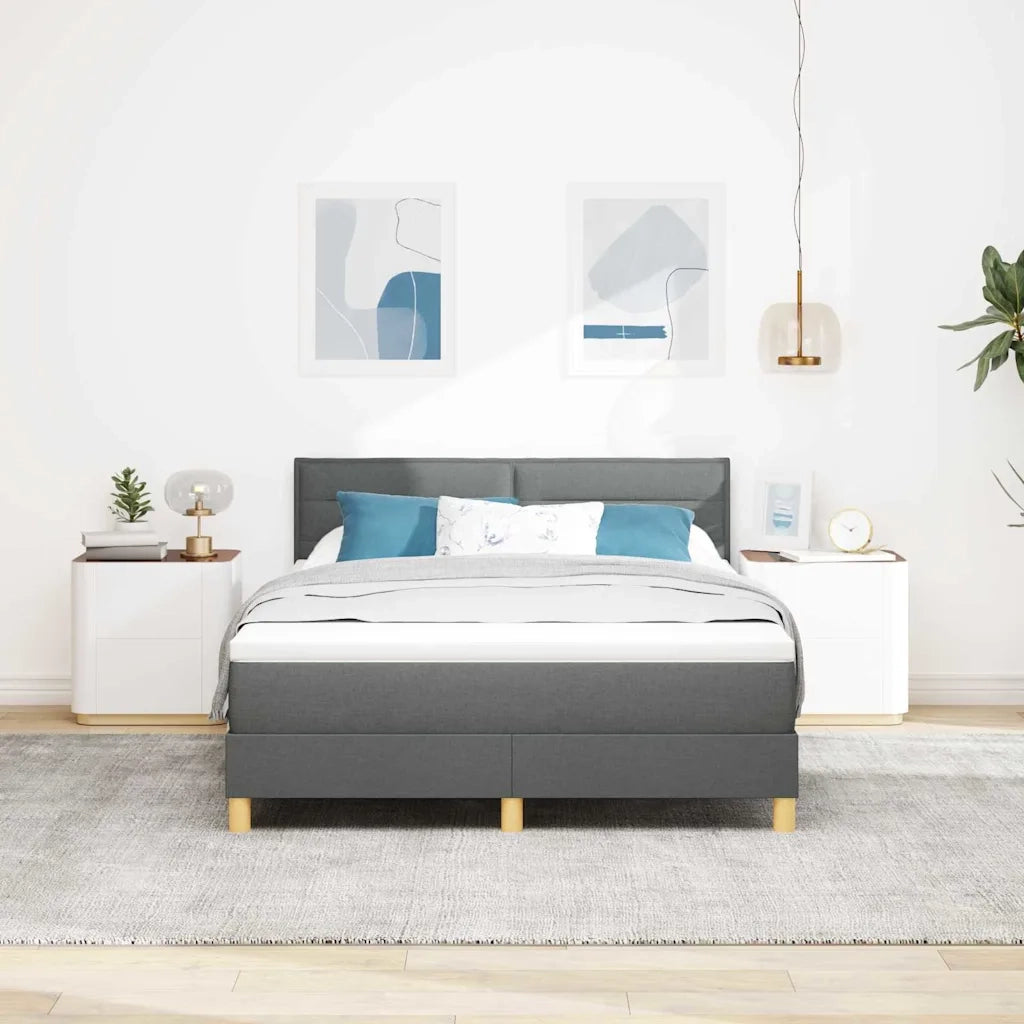 Letto a Sorgente LED con led Grigio scuro 160 x 200 cm Tessuto