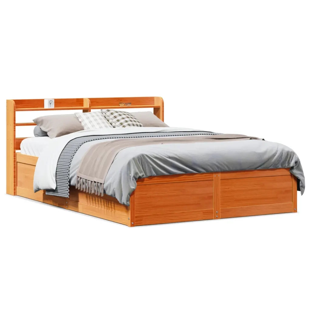Giroletto con Testiera-Struttura Letto con testiera Marrone Cera 150x200 cm Massello Pino 217175