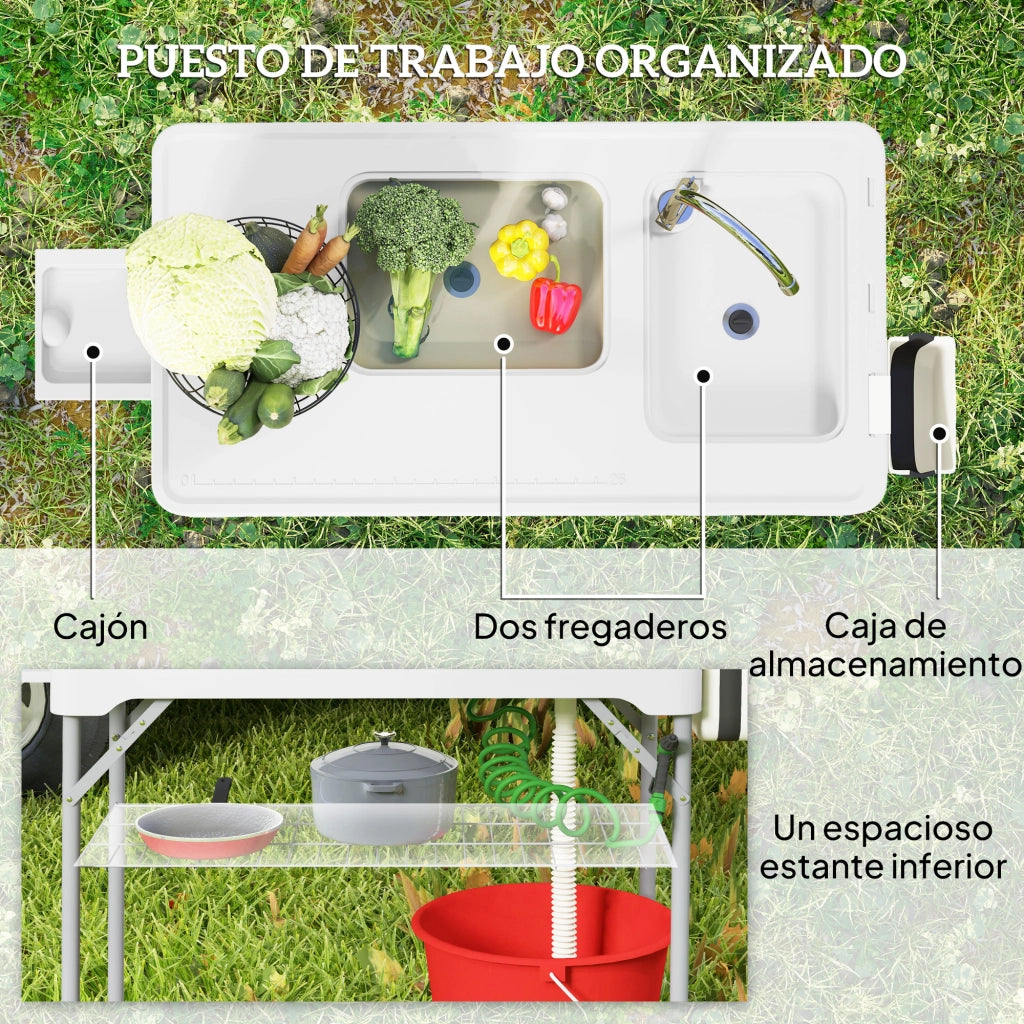 Tavolo Pieghevole da Cucina con Lavabo e Rubinetto ¨C Minimal ¨C Bianco