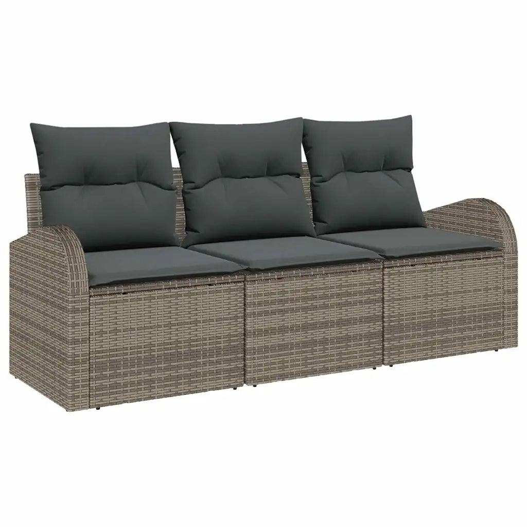 Set Divano da Giardino con cuscino 3 pcs Grigio Poly Rattan