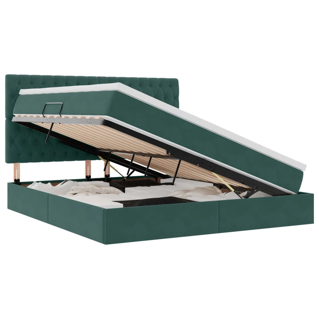 Letto con contenitore e LED Verde Scuro 160 x 200 cm Velluto