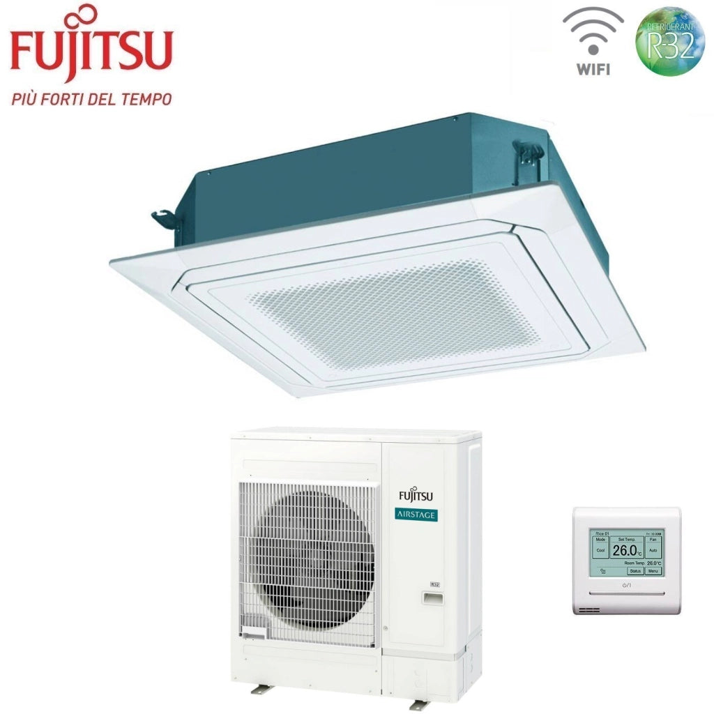 Condizionatore a Cassetta Fujitsu KR Circular Flow White 54000 Btu AUXG54KRLB Trifase R-32 Wi-Fi Optional con Griglia e Filocomando