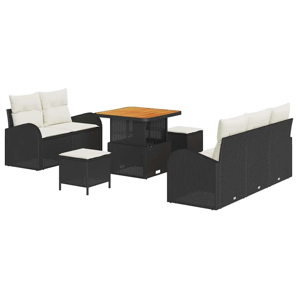Set Divano da Giardino con cuscino 8 pcs Nero e Crema