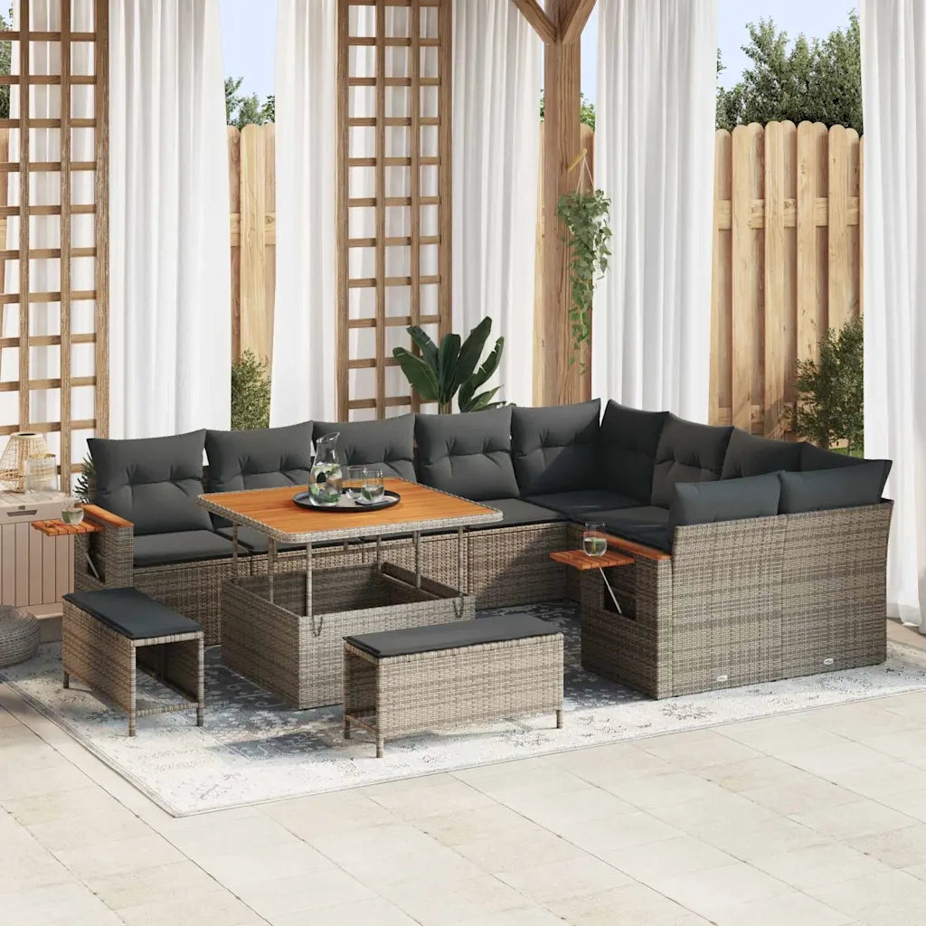Set Divano da Giardino con cuscino 13 pcs Grigio polyrattan