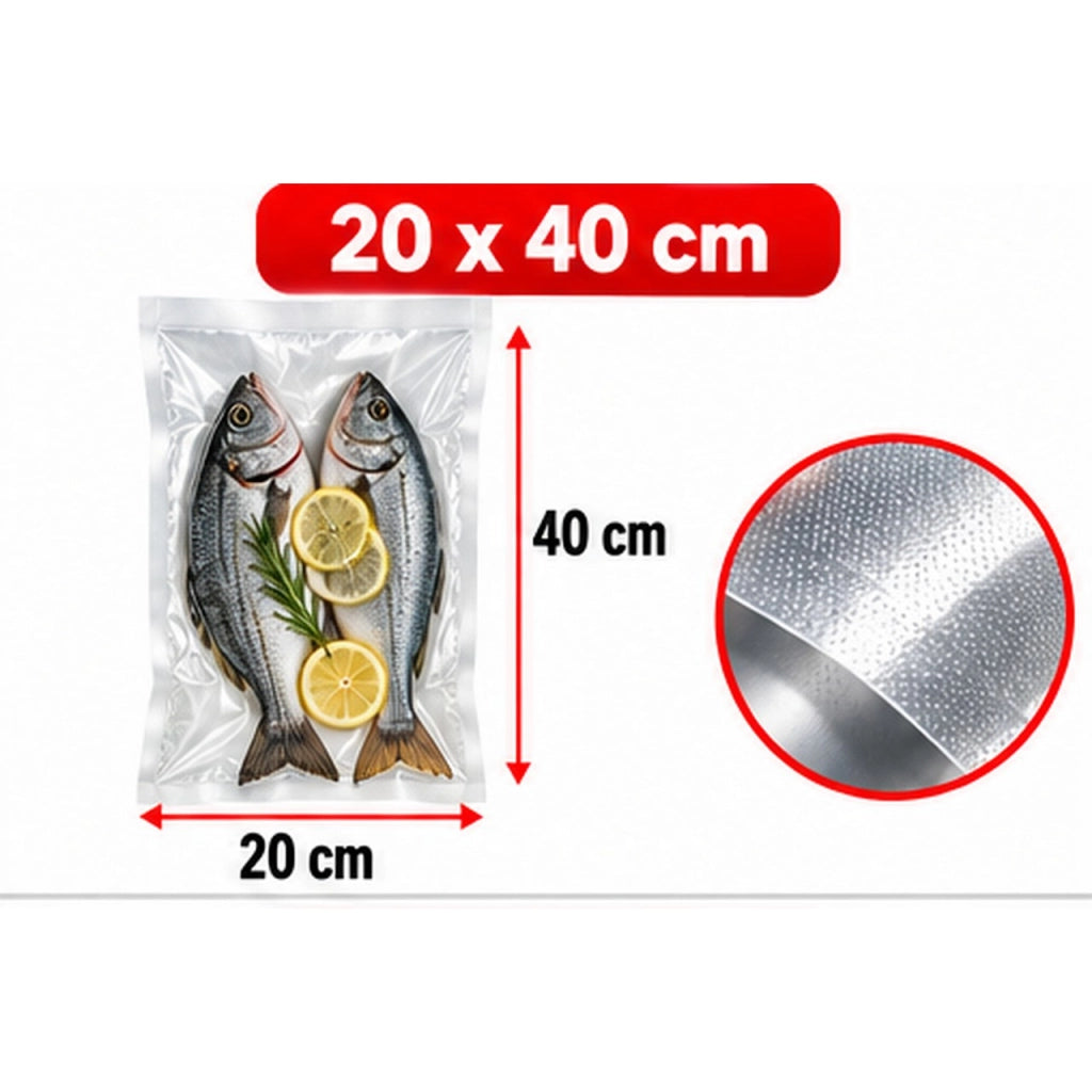 50 Sacchetti Sottovuoto Goffrati per Alimenti Buste Conservazione Varie Misure DIMENSIONE: 20x40cm