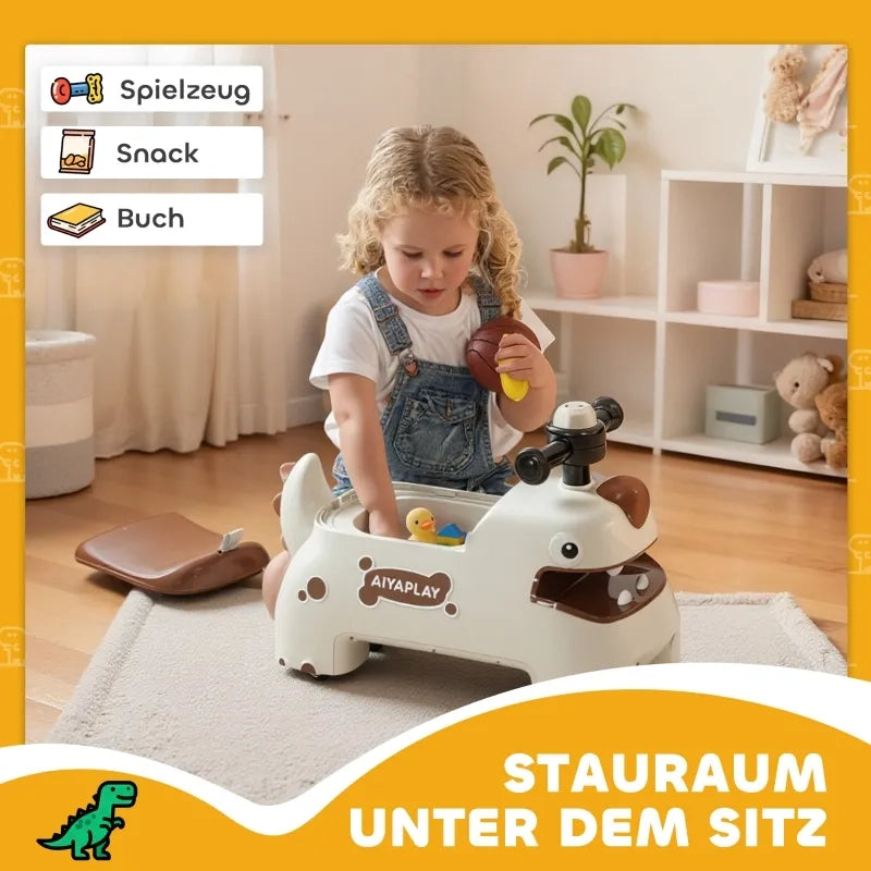 Auto giocattolo Dino, volante, luci e suoni, 4 ruote, crema e marrone