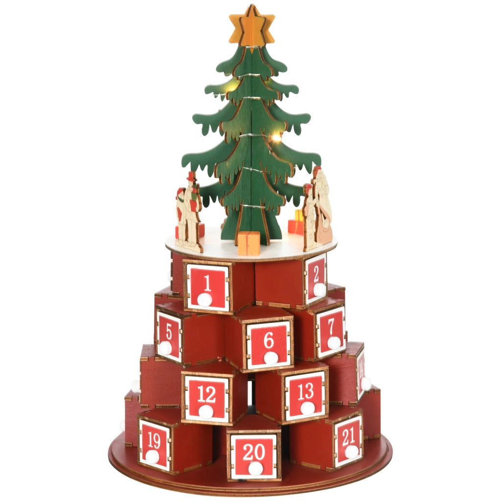 Calendario Avvento di Natale ¨C zephmum ¨C Compensato Rosso Verde Giallo con Luci LED 22x22x35 cm