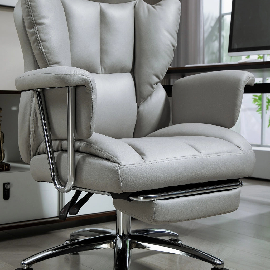 Sedia da ufficio ergonomica reclinabile con poggiapiedi e seduta girevole imbottita in schiuma grigio chiaro