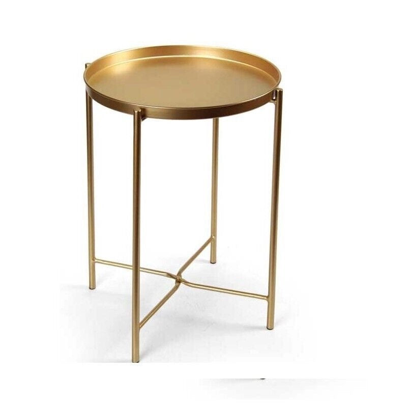 TAVOLINO STYLE TONDO PIEGHEVOLE IN METALLO 38X38X H51 CM IN COLORE ORO