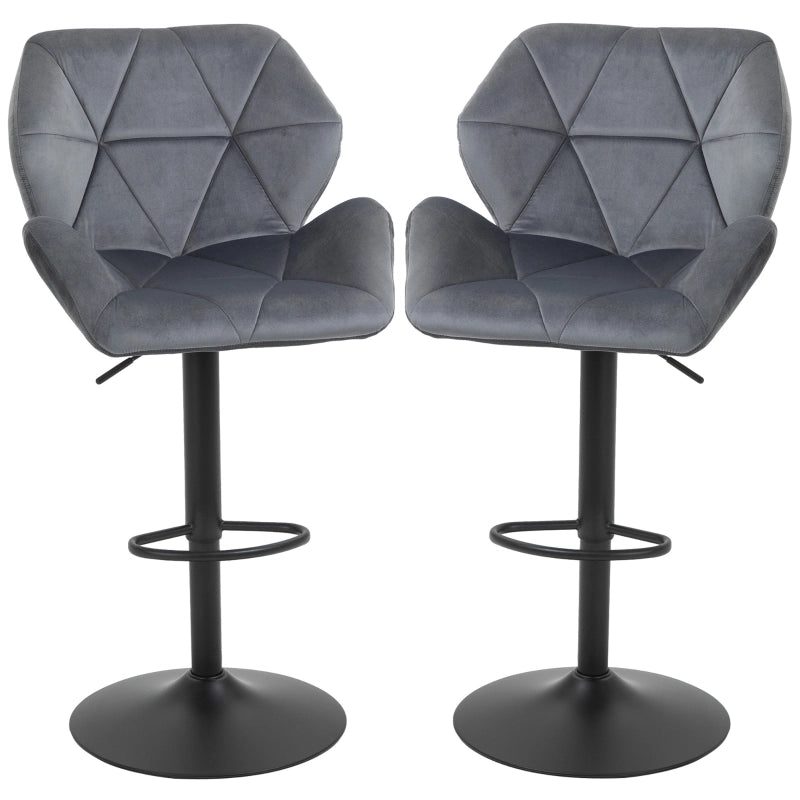 Sgabelli da bar set da 2 regolabili in altezza con seduta imbottita schienale girevole a 360° in poliestere grigio