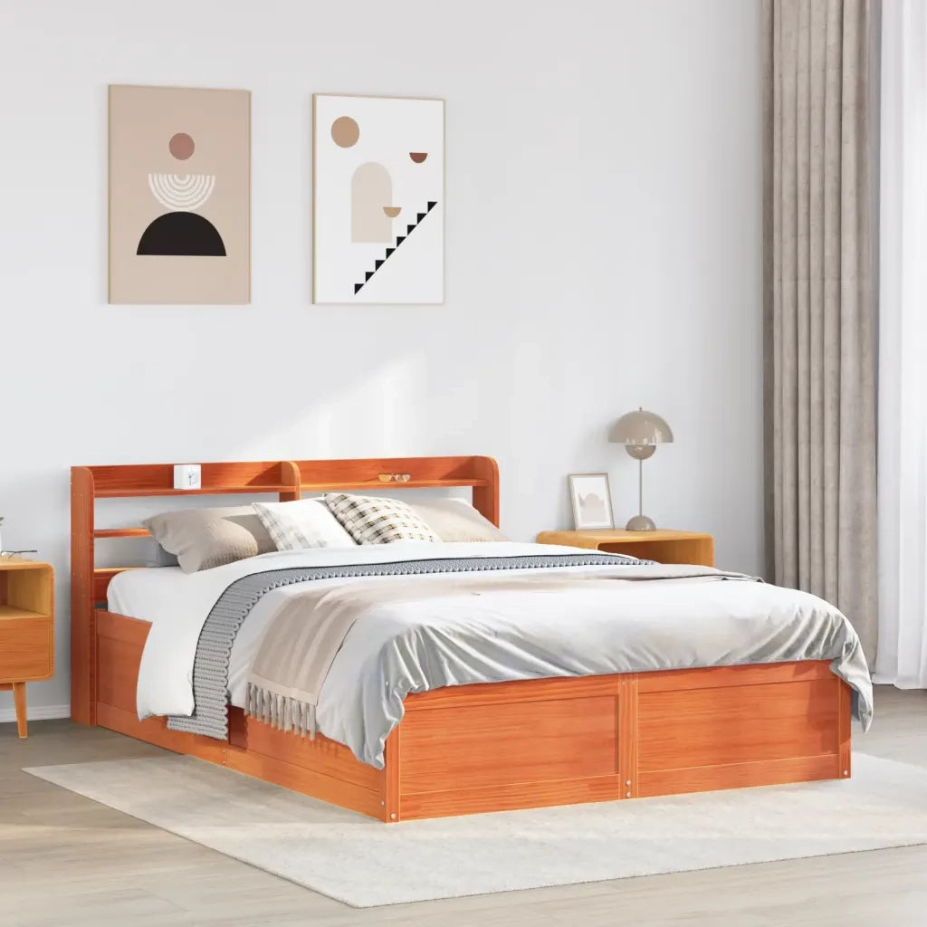 Giroletto con Testiera-Struttura Letto con testiera Marrone Cera 150x200 cm Massello Pino 217175