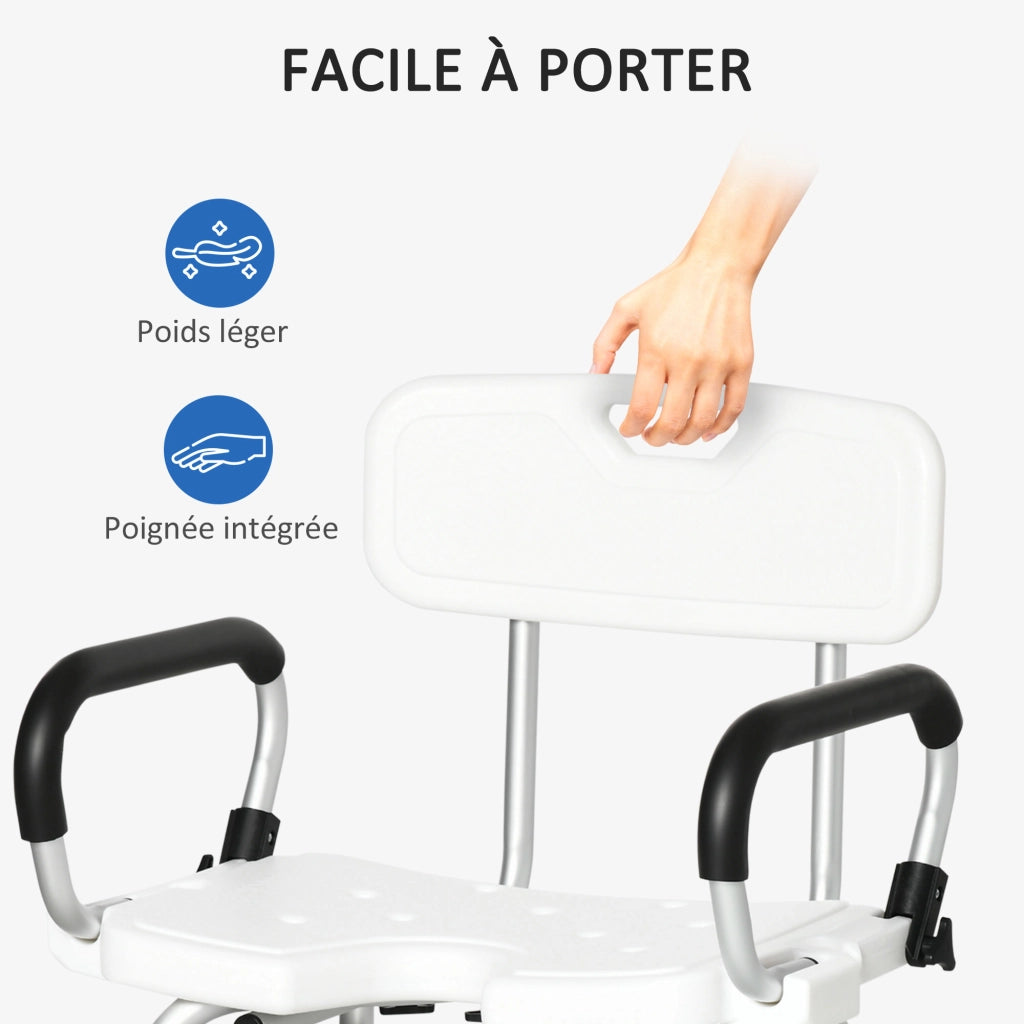 Sgabello da doccia regolabile con schienale e braccioli ¨C Minimal ¨C bianco 40x40x60 cm