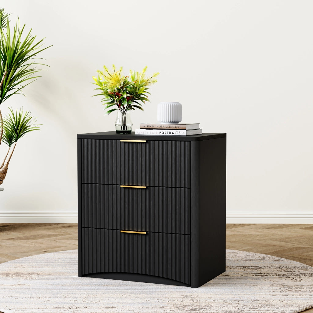 Comodino con 3 Cassetti ¨C MINIMAL ¨C Nero, Metallo, Design Moderno