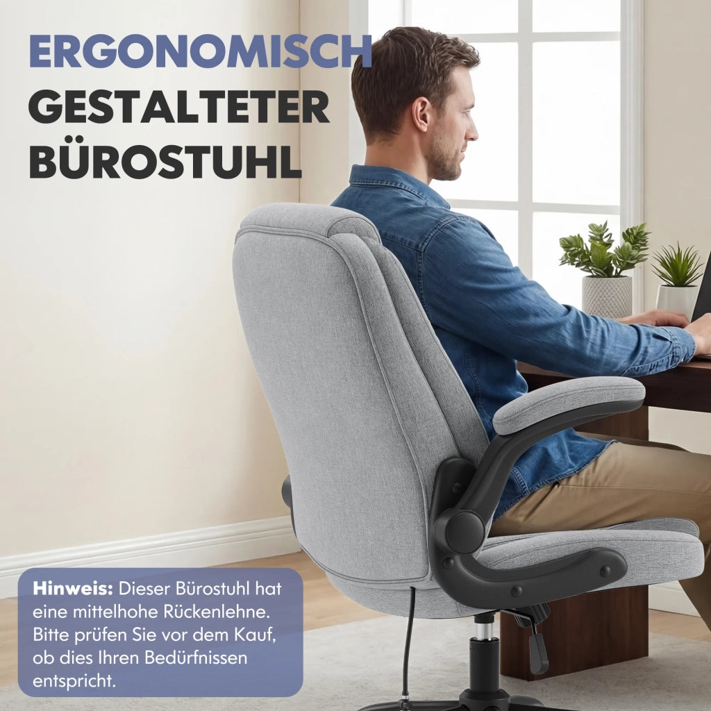 Sedia da Ufficio Ergonomica, Schienale Alto, Braccioli Regolabili, Seduta Confortevole, Supporto Lombare, Rivestimento in PU, Sedia da Ufficio per Casa e Ufficio, Grigio