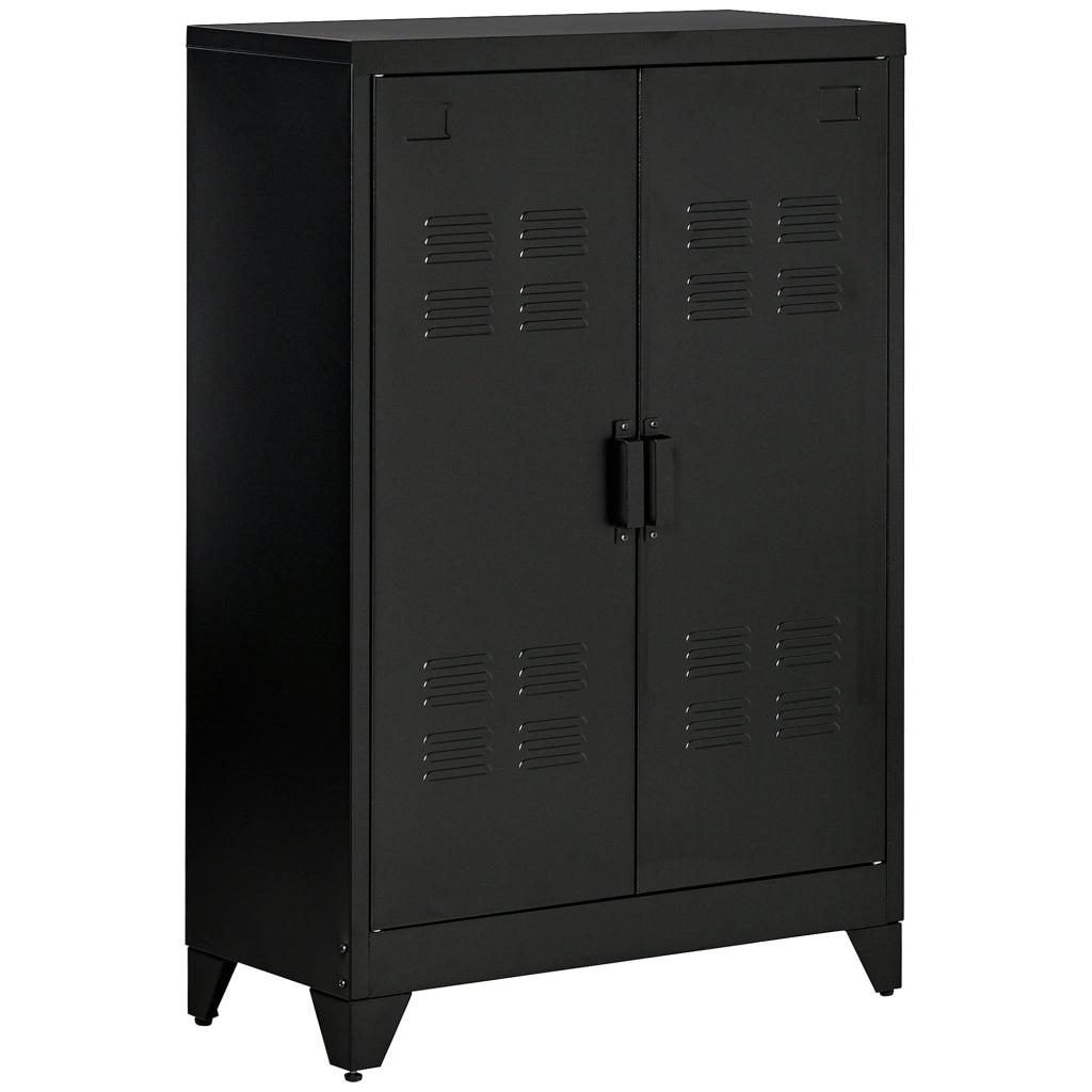 Credenza con ripiani regolabili e ante a lamelle, per ufficio e casa - 75×33×110 cm - nero