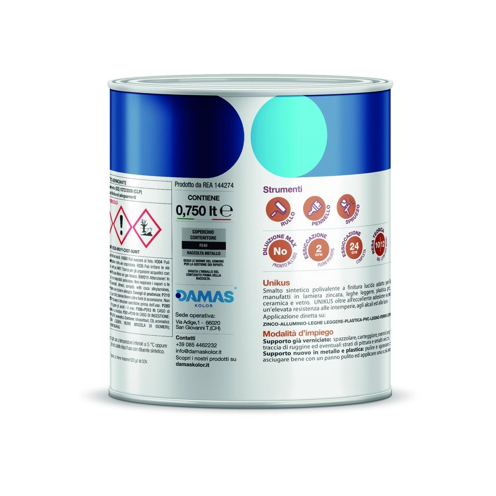 Damas unikus lucido smalto polivalente zincato alluminio plastica pvc *** formato 0,750 lt, colore- 211 grigio argent...