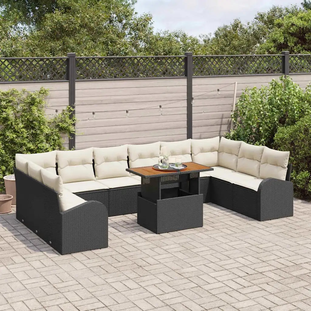 Set Divano da Giardino 11 pcs Nero Poly Rattan