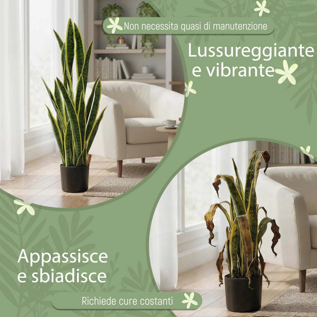 Sanseveria Artificiale in Vaso Ø20x90 cm da Esterno e Interno con 21 Foglie Modellabili