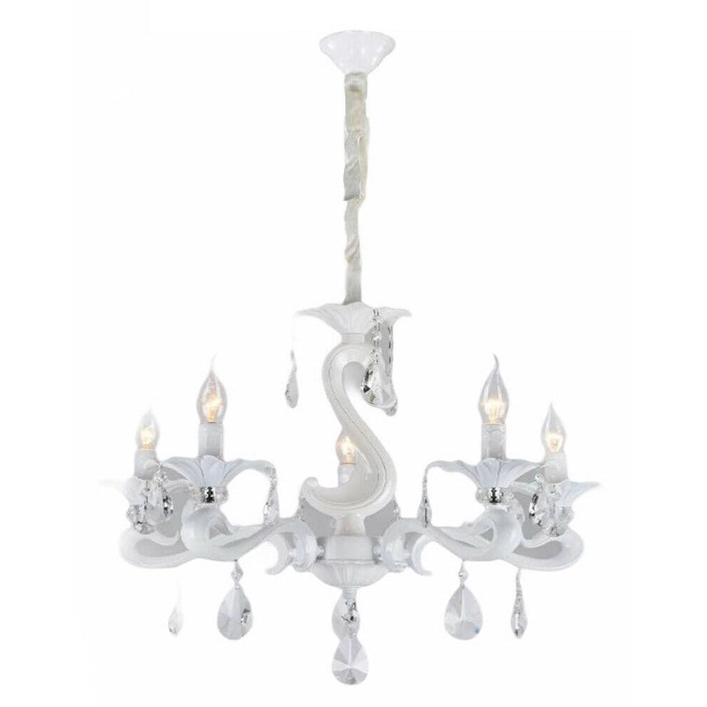 Trade Shop - Lampadario Classico Attacco E14 5 Bracci Con Pendenti In Acrilico Lampada A15-5 -