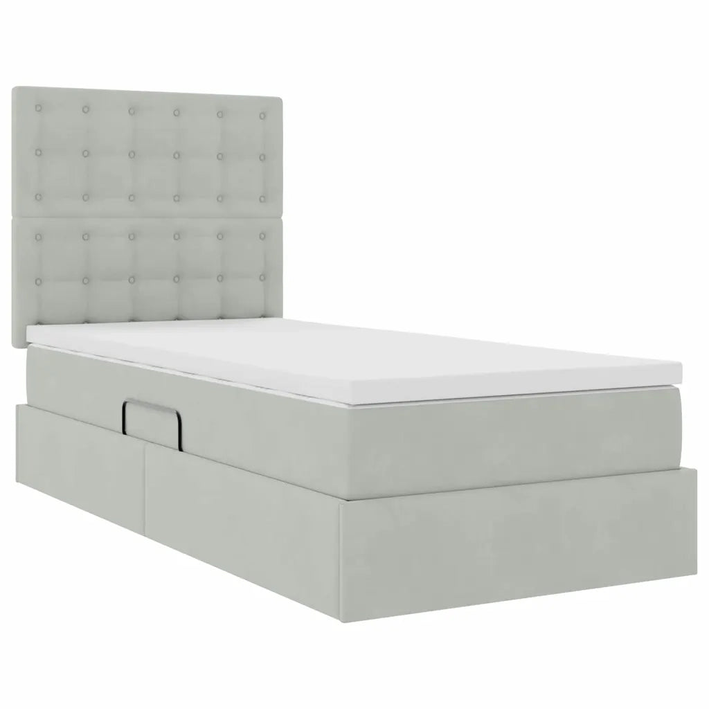 Letto con contenitore e LED Grigio chiaro 100 x 200 cm Velluto