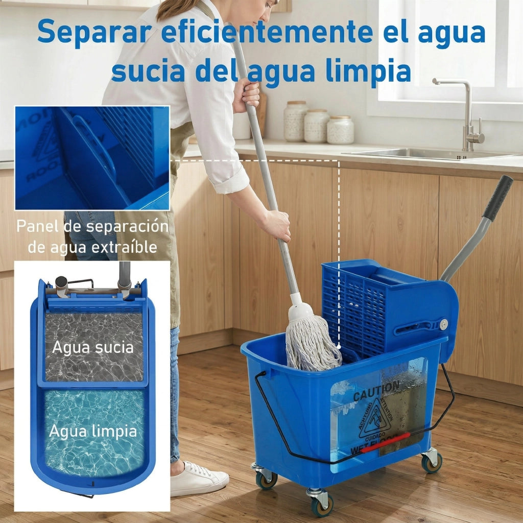 Secchio per Pulizie con Strizzatore e Separatore ¨C Xylo ¨C 20L Blu con Ruote 45x26,5x70cm