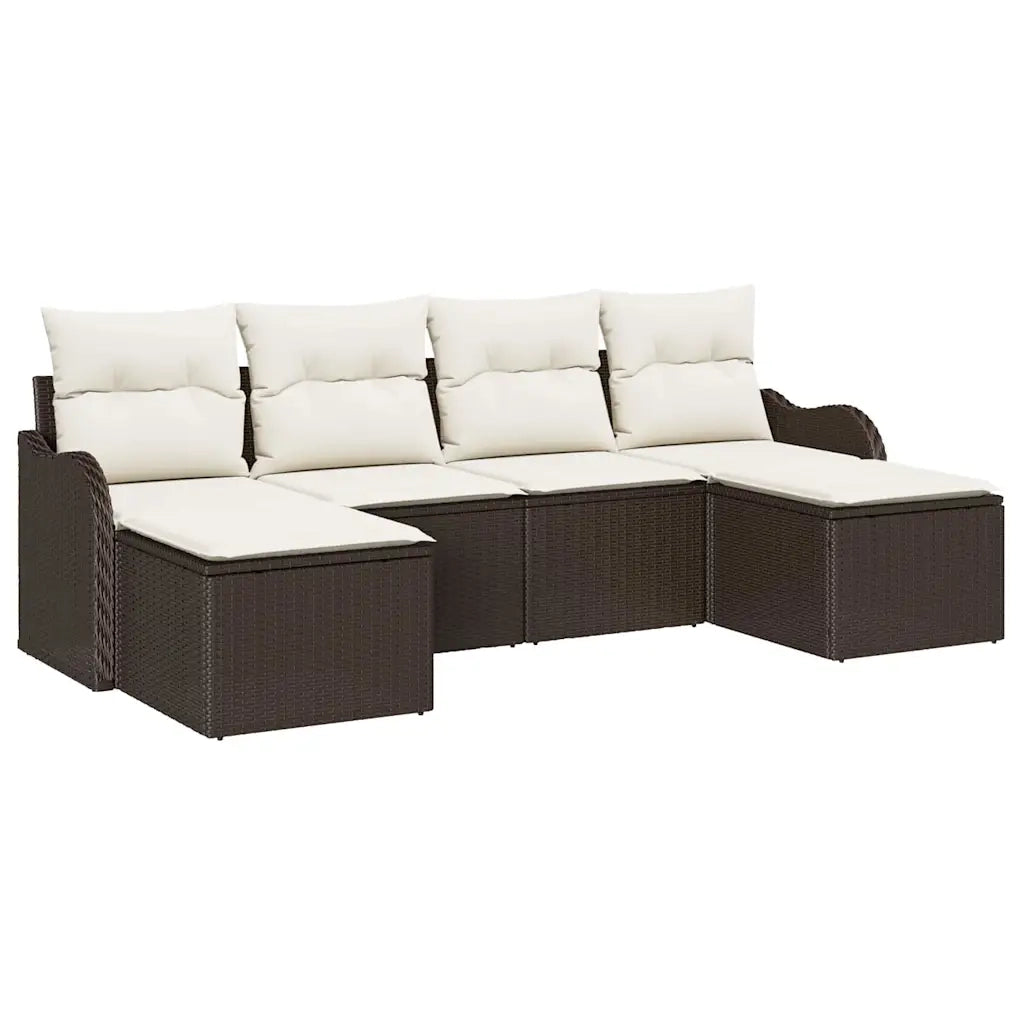 Set Divano da Giardino 6 pcs Marrone e bianco Poly Rattan